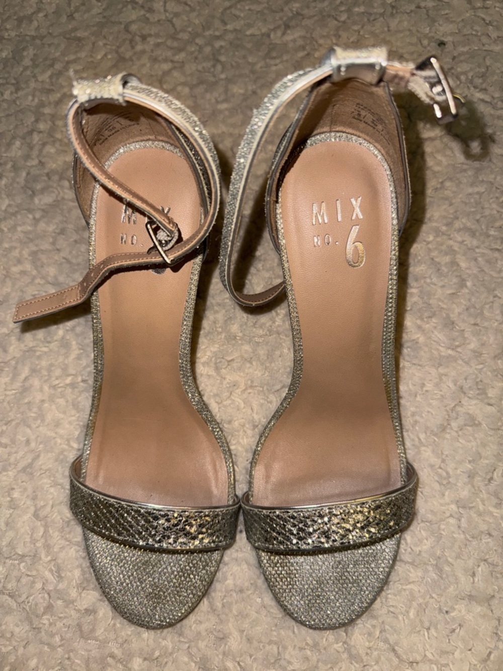 Mix No. 6 Silver Glitter Ankle-Strap Heels
